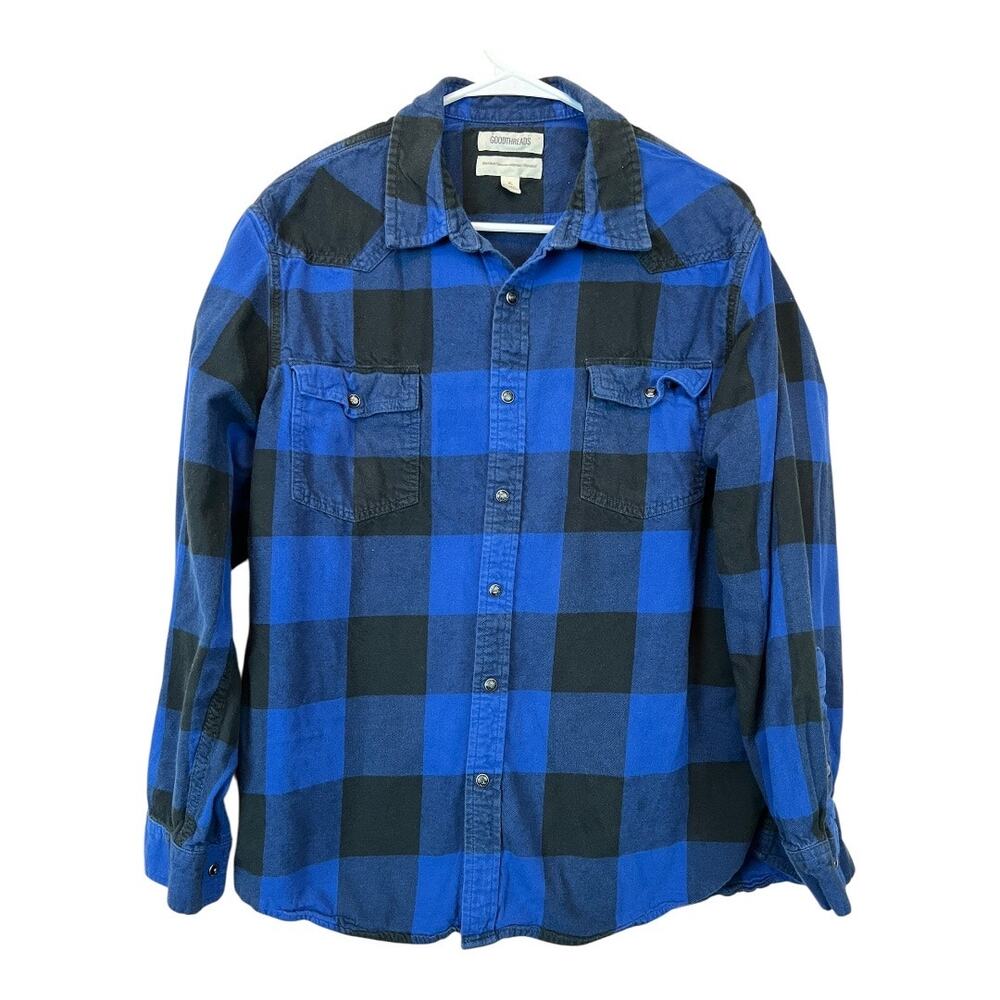 Mens Grunge Flannel Shirt Button Down Distressed Gorpcore Utility XL Blue